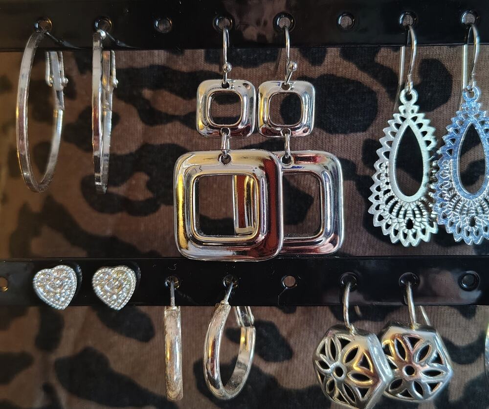 10 PAIRS OF SILVER TONE DANGLING EARRINGS - PRE-OWNED AND NWOT